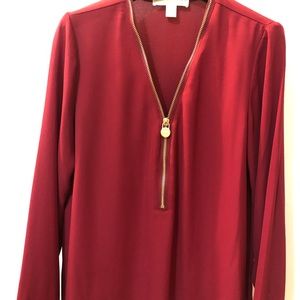 Micheal Kors Long Sleeve Red Top.  Half Zippered Front.  Beautiful!
